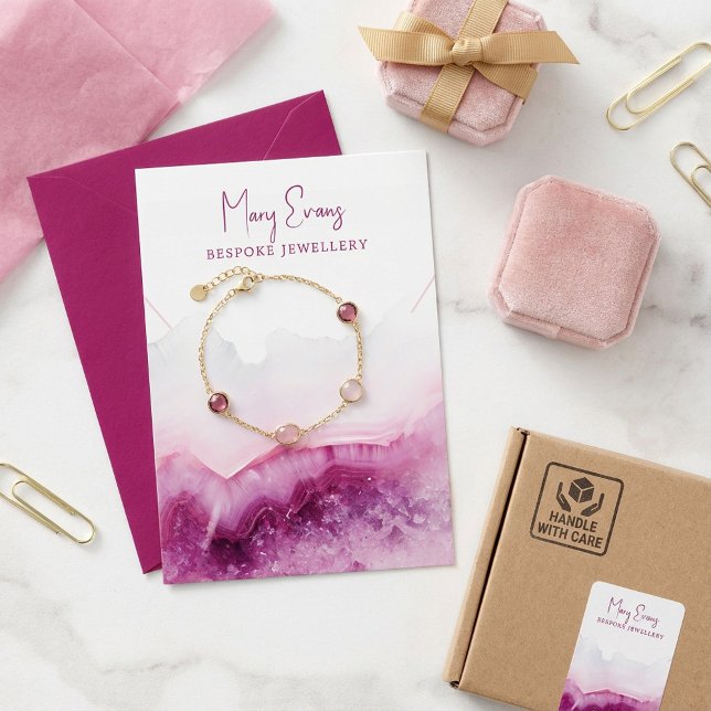 Pink agate necklace display card (Pink agate necklace display card.)