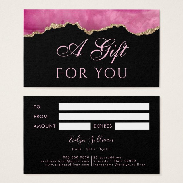 Pink Agate on Black Gift Card (Front & Back)