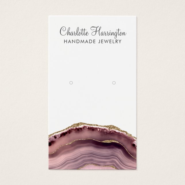 Pink Agate Script Earring Jewelry Display Card (Front)