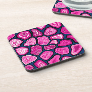 Pink agate slices beverage coaster