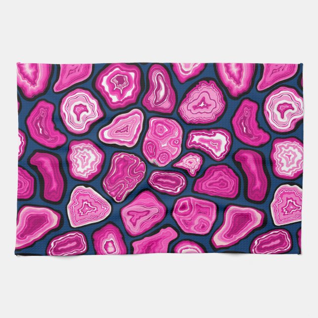 Pink agate slices kitchen towel (Horizontal)