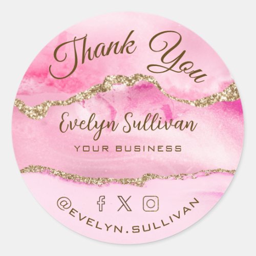 Pink Agate Thank you Classic Round Sticker