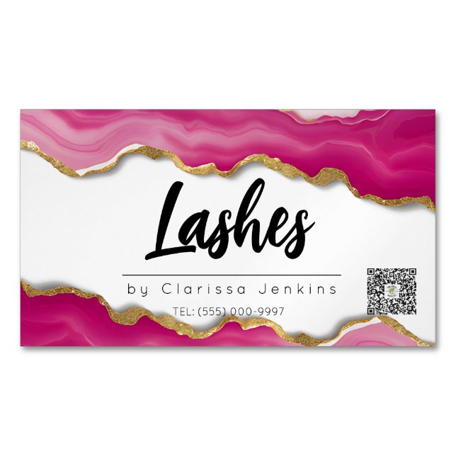 pink agate Trendy Modern Lash Extensions Beauty Business Card Magnet (Front)