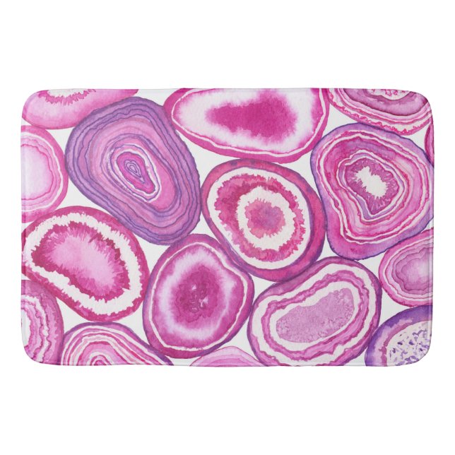 Pink agate watercolor bathroom mat (Front)