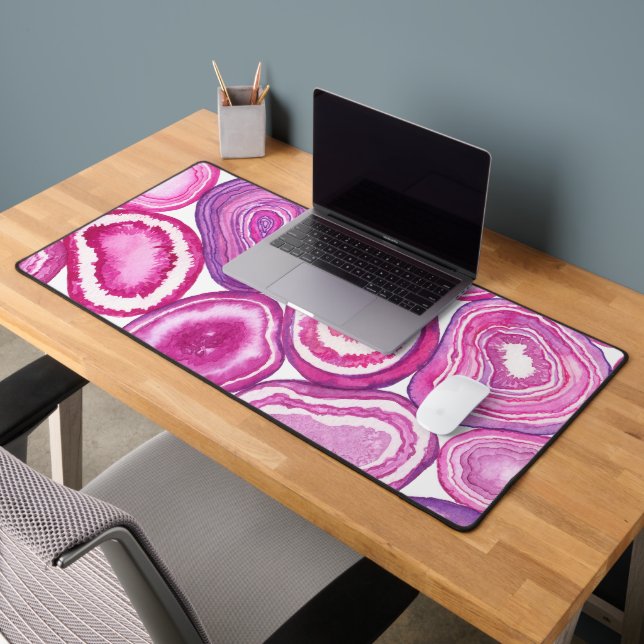 Pink agate watercolor desk mat (Office 2)