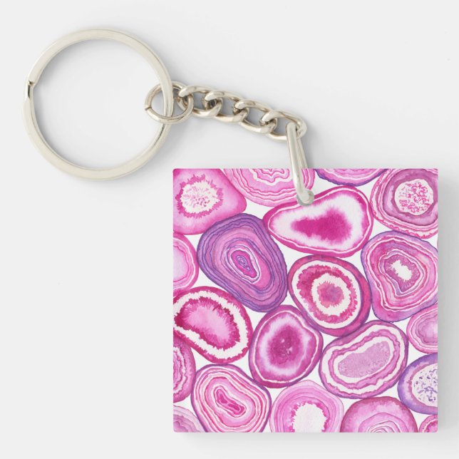 Pink agate watercolor keychain (Front)