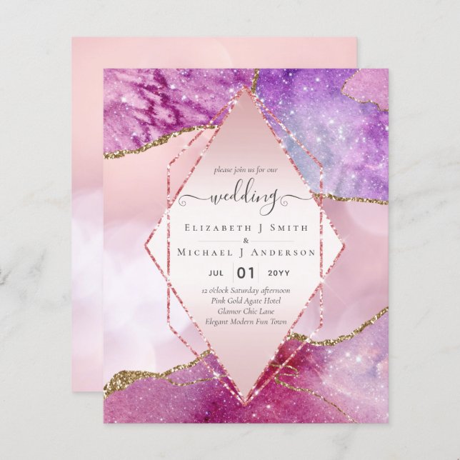 Pink AGATESparkles Wedding Invitations BUDGET (Front/Back)