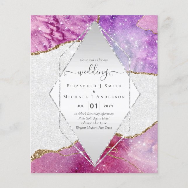 Pink AGATESparkles Wedding Invitations BUDGET Flyer (Front)