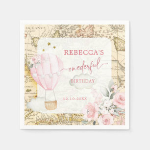 Pink Air Balloon Isn't she Onerderful Birthday Napkins