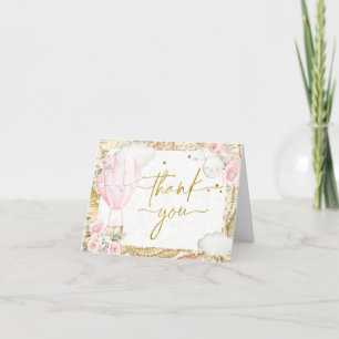 Pink Air Balloon Isn't she Onerderful Folded Letterpress Thank You Card