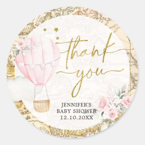 Pink Air Balloon Isnt she Onerderful Thank You Classic Round Sticker