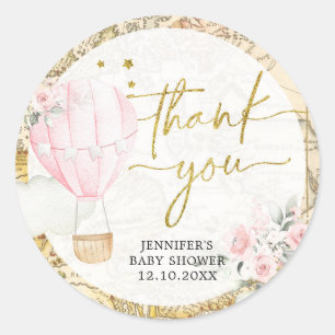 Pink Air Balloon Isn't she Onerderful Thank You Classic Round Sticker