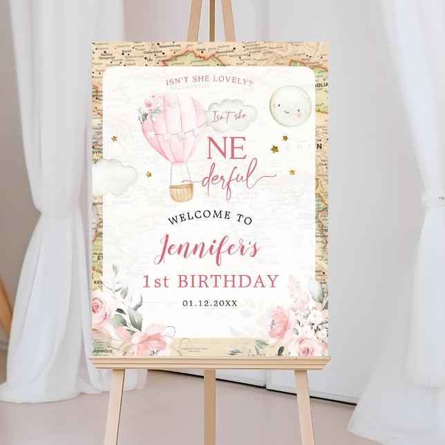 Pink Air Balloon Isn't she Onerderful Welcome Sign (Creator Uploaded)