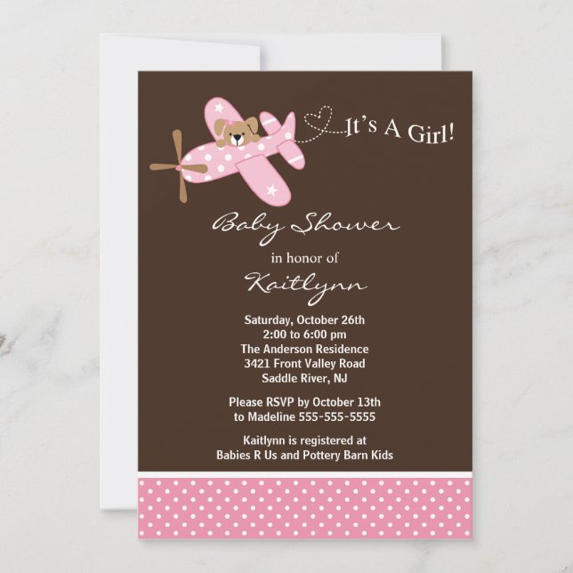 Pink Airplane Baby Shower Invitation (Front)