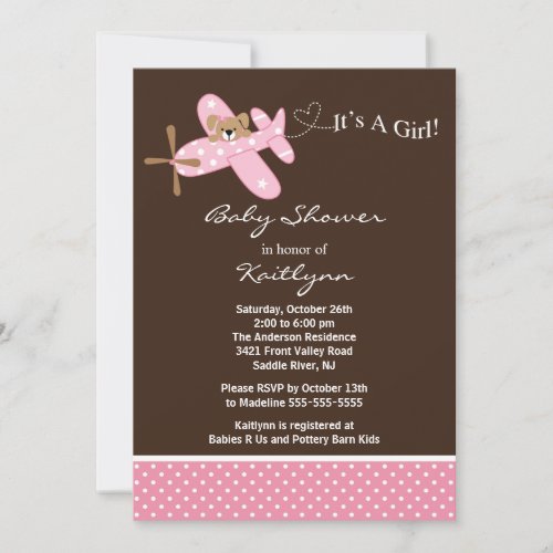 Pink Airplane Baby Shower Invitation