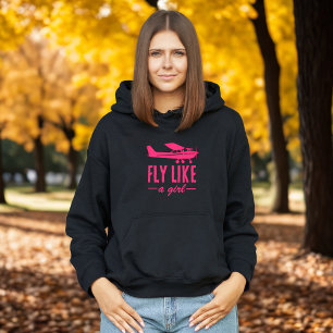 Pink Airplane Fly Like A Girl Cute Fun Aviation Hoodie