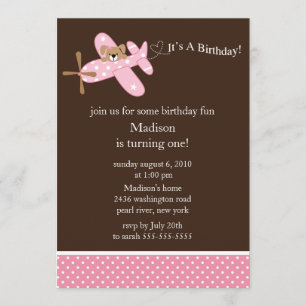 Pink Airplane Girl's Birthday Invitation