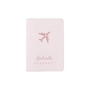 Pink Airplane Heart Simple Name Love Travel Passport Holder