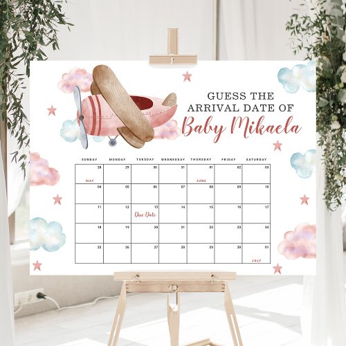 Pink Airplane Shower Guess Baby Due Date Calendar Foam Board