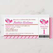 Pink Airplane Ticket Birthday Party Invitation (Front)
