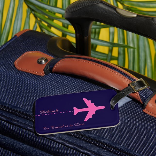 Pink Airplane Travel Luggage Tag (Front Insitu 3)