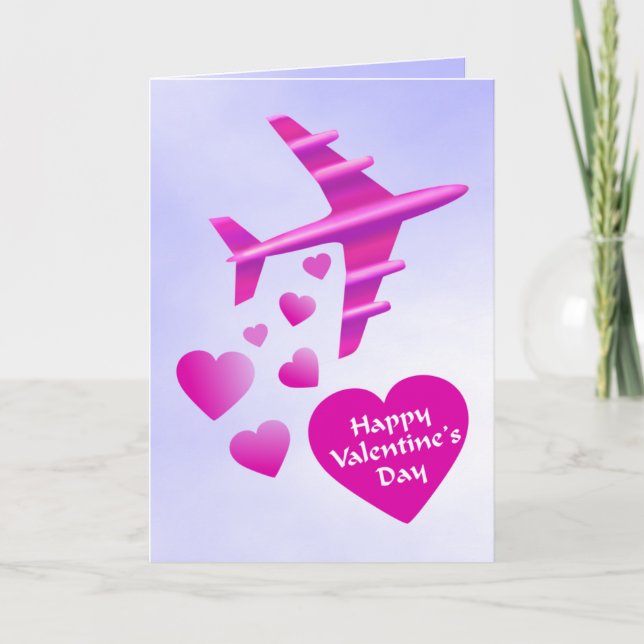 Pink Airplane Valentine Holiday Card (Front)