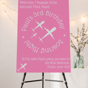 Pink Airplanes Kid's Pilot Birthday Welcome Sign
