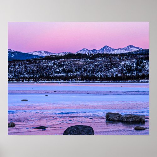 Pink Alaskan Sunset  Fresh Lake Water Poster