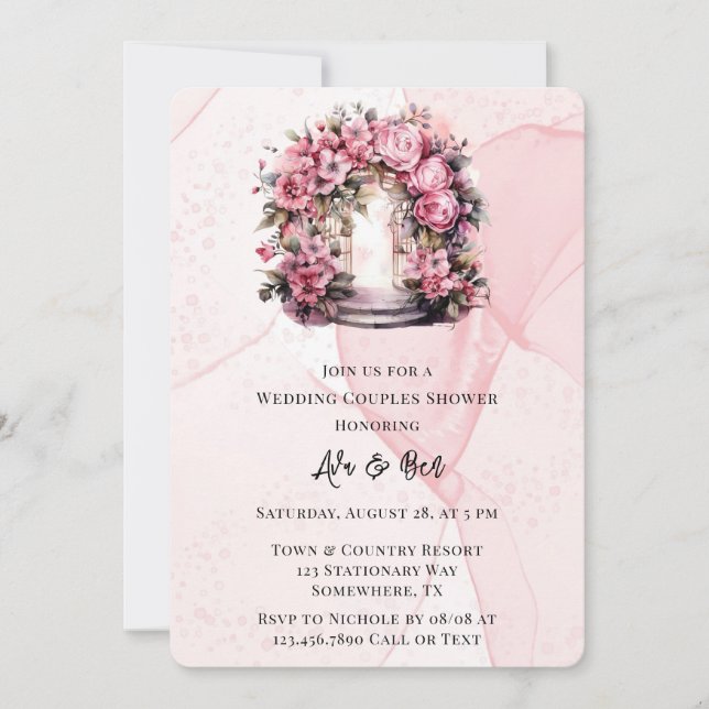 Pink Alcohol Floral Arch Wedding Couples Shower  Invitation (Front)