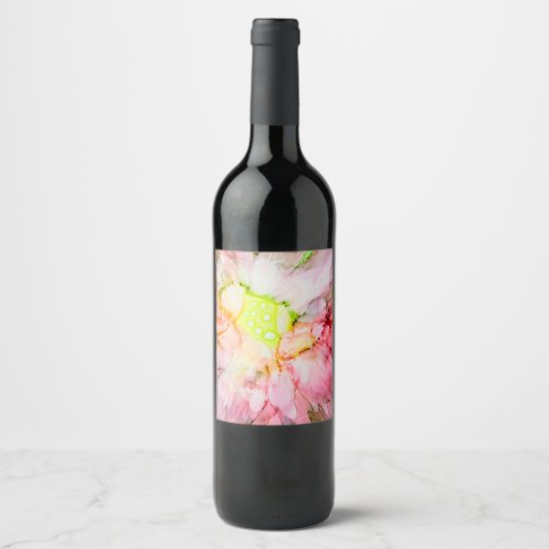 Pink Alcohol Ink Abstract Flower Wine Label
