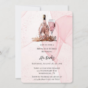 Pink Alcohol Ink Diamond Champagne Brunch & Bubbly Invitation