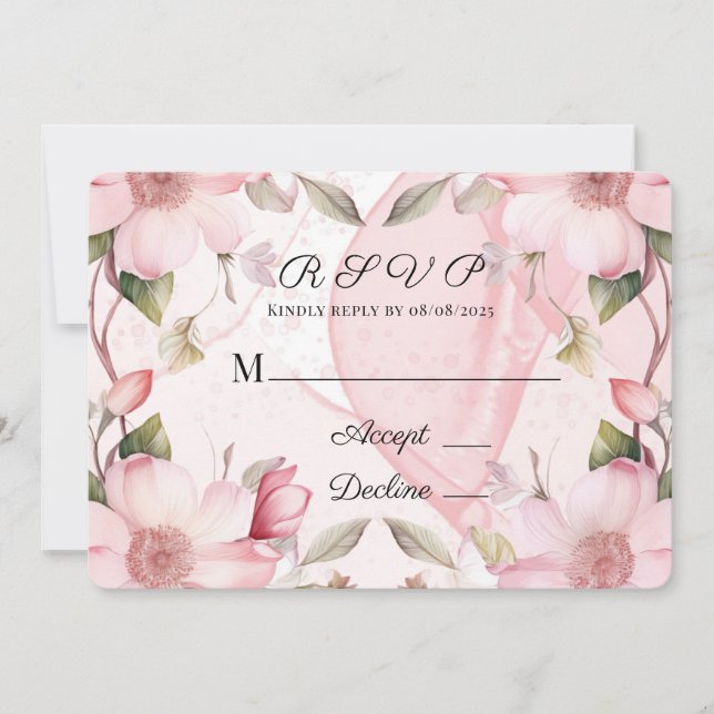 Pink Alcohol Ink Floral Wedding RSVP Card (Front)
