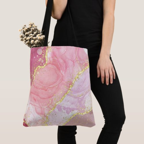 Pink Alcohol Ink Gold Elegant Tote Bag