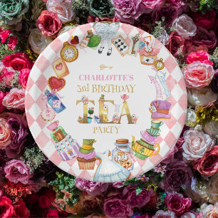 Pink Alice in Wonderland 3rd Birthday   Paper Plates