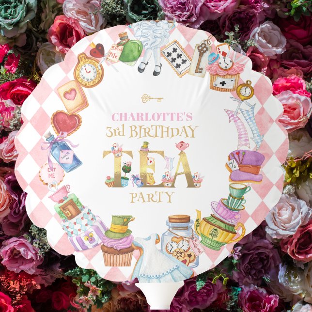Pink Alice in Wonderland 3rd Birthday Tea Party Balloon (Creator Uploaded)