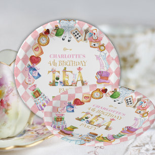 Pink Alice in Wonderland 4th Birthday   Paper Plates