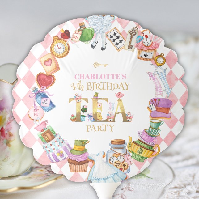 Pink Alice in Wonderland 4th Birthday Tea Party Balloon (Creator Uploaded)