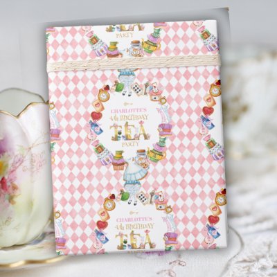 Pink Alice in Wonderland 4th Birthday   Wrapping Paper
