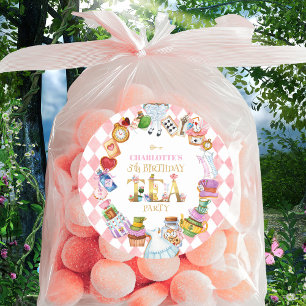 Pink Alice in Wonderland 5th Birthday   Classic Round Sticker