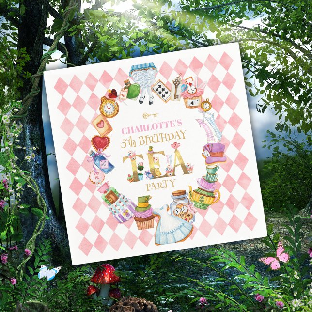 Pink Alice in Wonderland 5th Birthday   Napkins (Creator Uploaded)