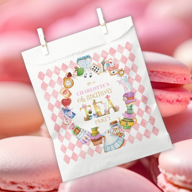 Pink Alice in Wonderland 6th Birthday   Favor Bag (Creator Uploaded)