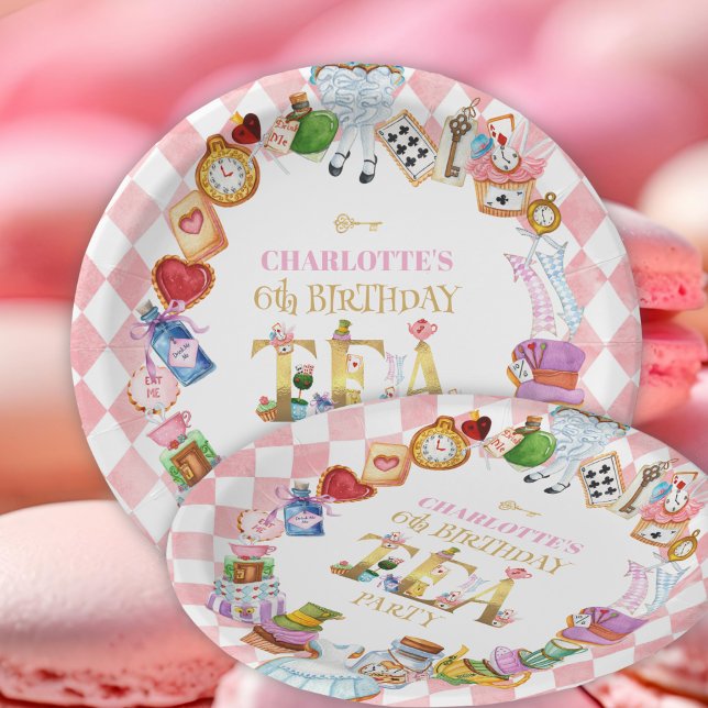 Pink Alice in Wonderland 6th Birthday   Paper Plates (Creator Uploaded)