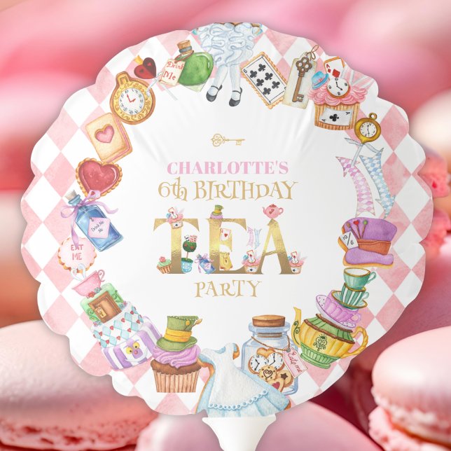 Pink Alice in Wonderland 6th Birthday Tea Party Balloon (Creator Uploaded)