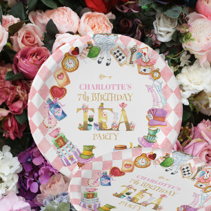 Pink Alice in Wonderland 7th Birthday   Paper Plates