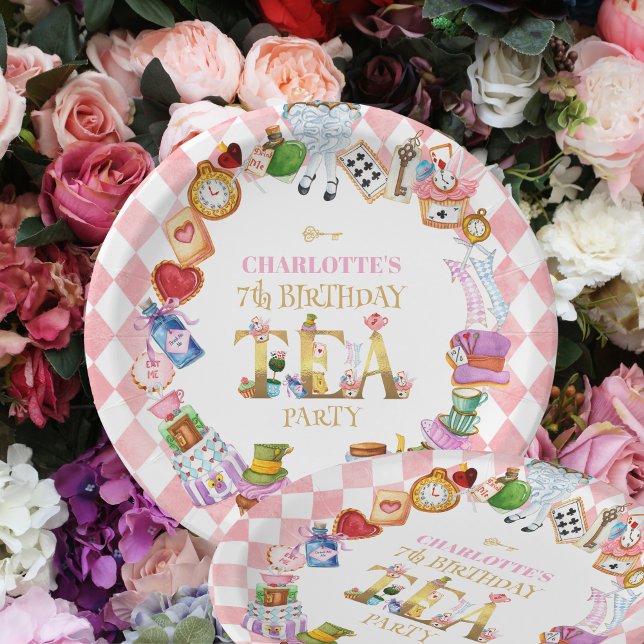 Pink Alice in Wonderland 7th Birthday   Paper Plates (Creator Uploaded)