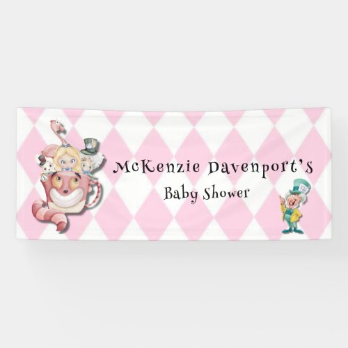 Pink Alice in Wonderland and Friends Baby Shower Banner