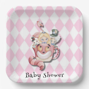 Pink Alice in Wonderland and Friends Baby Shower Paper Plates