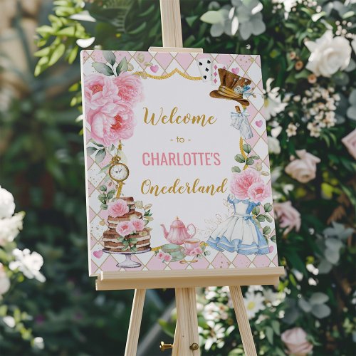 Pink Alice in Wonderland Birthday Party Welcome Foam Board