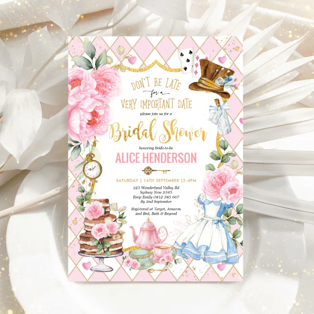 Pink Alice in Wonderland Bridal Shower Tea Party Invitation | Zazzle