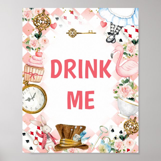 Pink Alice In Wonderland Oneder Birthday Sign (Front)